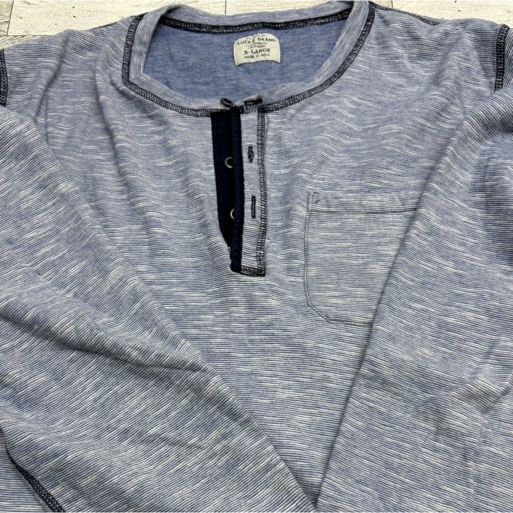 Lucky Brand Men's Long Sleeve Henley Shirt Blue White Stripe Soft Knit XL XLARGE